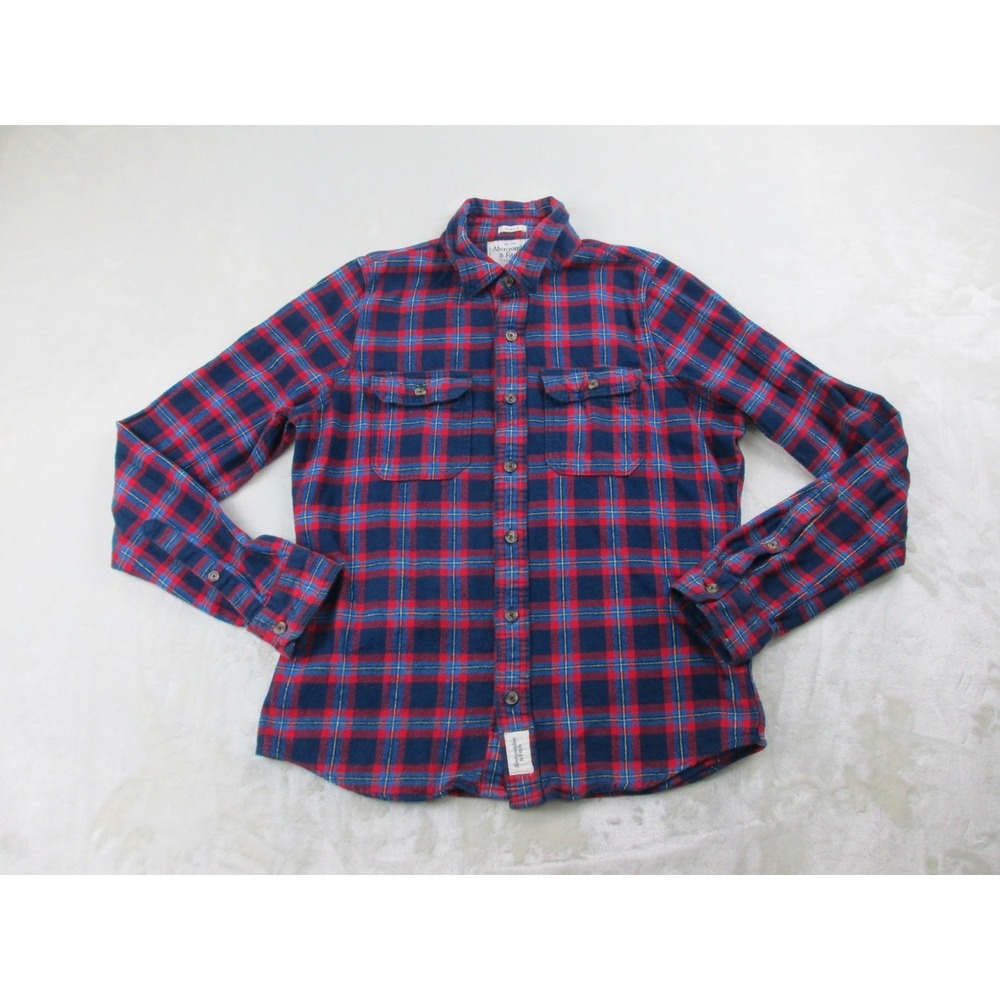 Abercrombie & Fitch Shirt Mens Large Blue Plaid Muscle Long SLeeve Button‎ Up